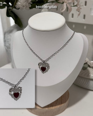 Double Heart Charm Necklace (red)