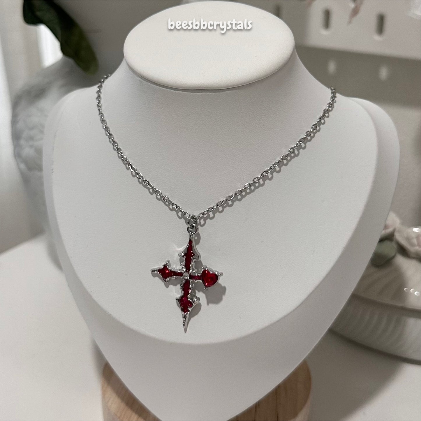 Cross Charm Necklace (red)