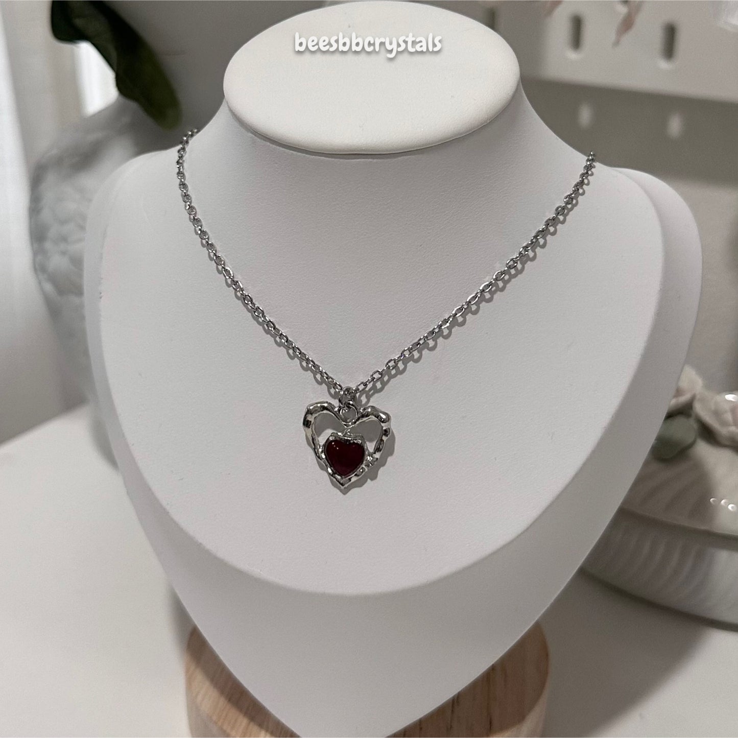 Double Heart Charm Necklace (red)