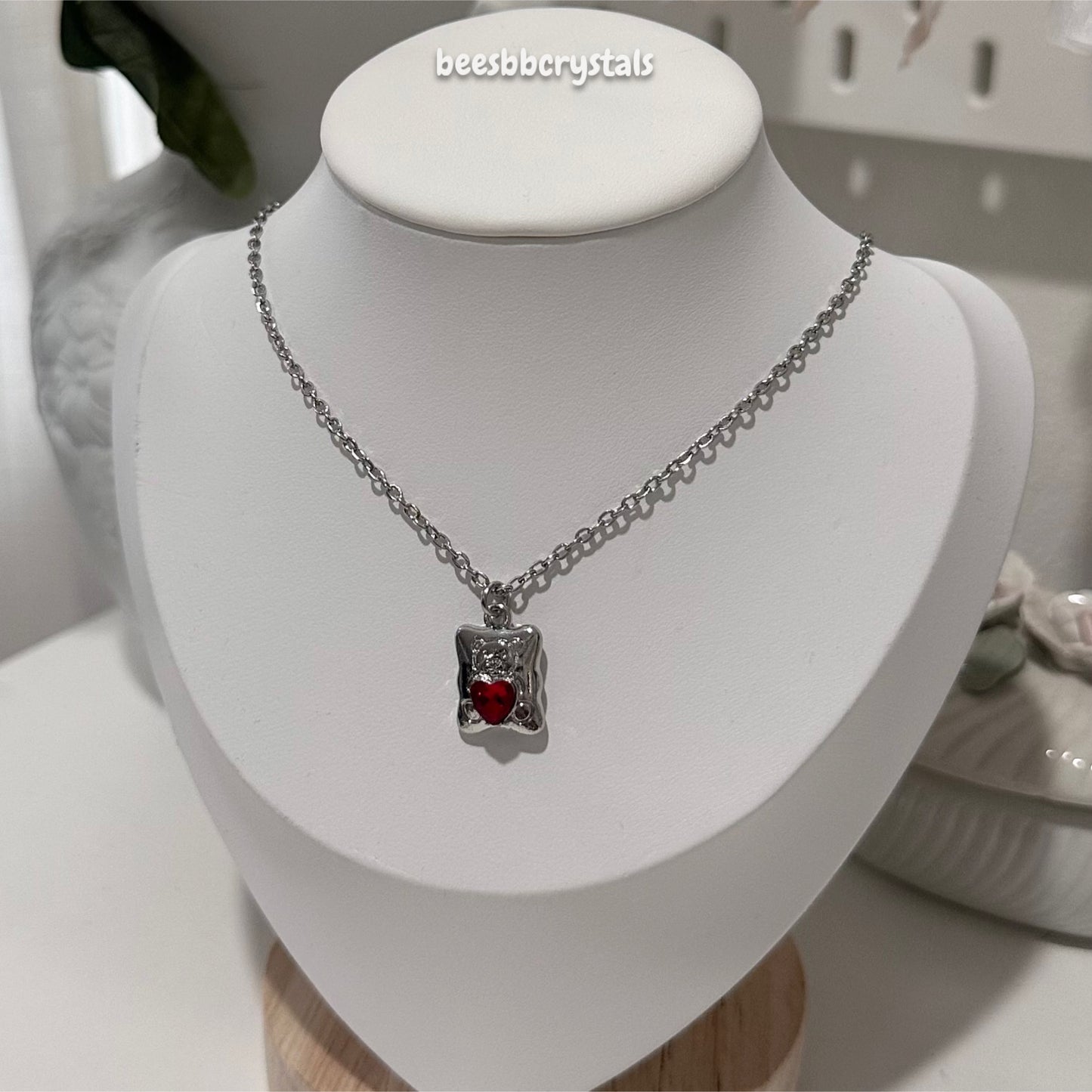 Teddy Bear Charm Necklace (red)