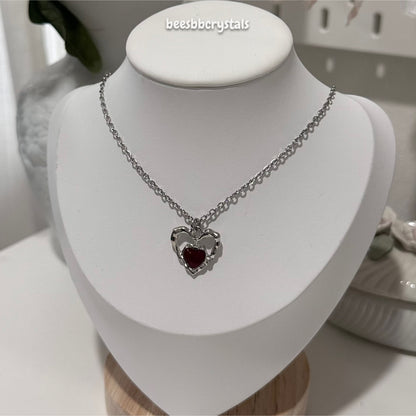 Double Heart Charm Necklace (red)