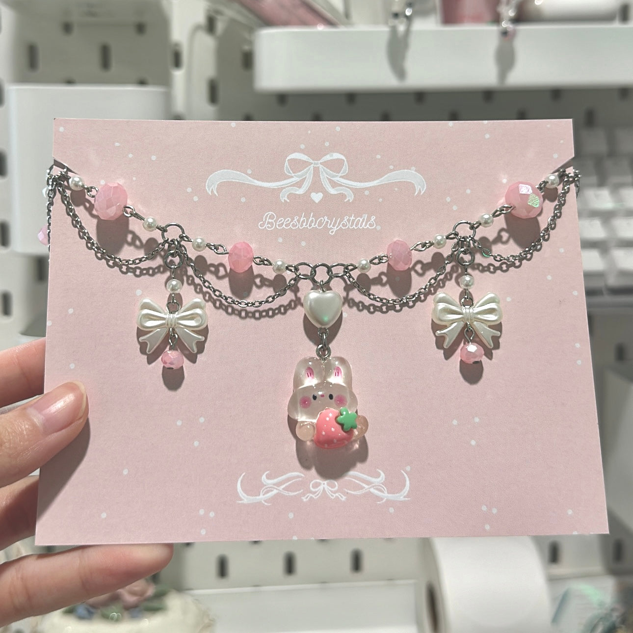 Pink bunny necklace